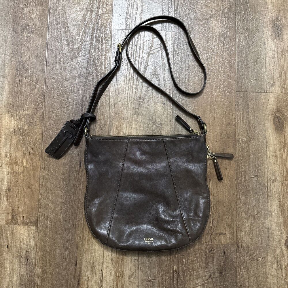 Fossil Gwen Saddle Bag Crossbody Leather Expandable Brown Purse - Picture 2 of 16